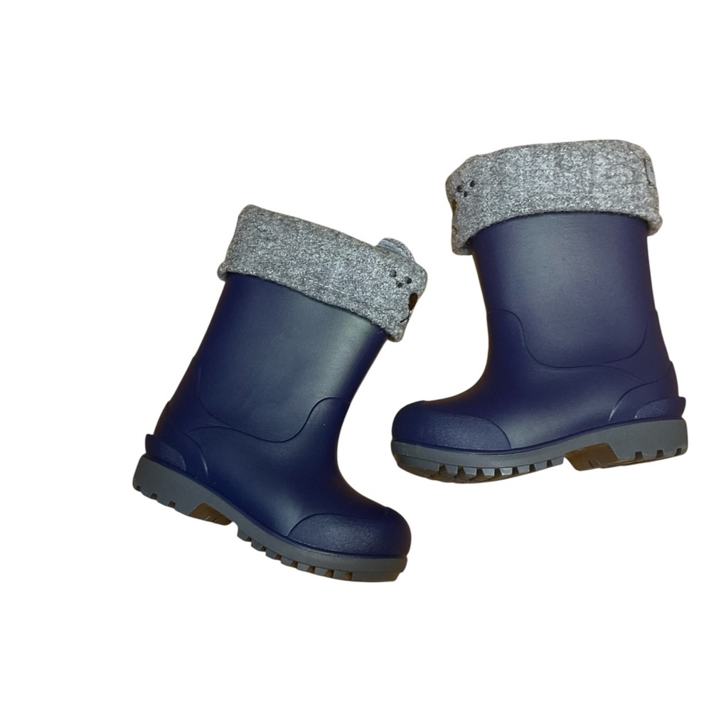 Stride Rite Navy Blue Kids Rain & Snow Boots with Gray Knit Cuff